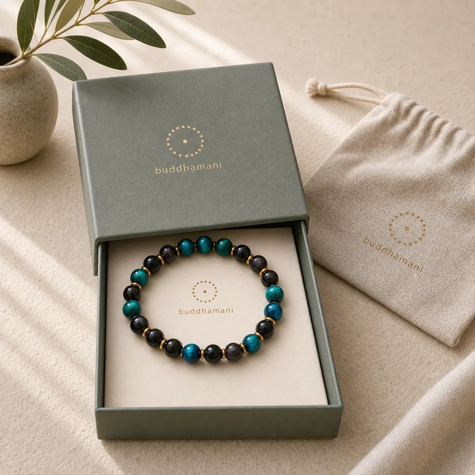 Natural Blue Tiger Eye Beads Balance Bracelet featuring Blue Tiger Eye, Tiger Eye