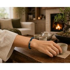 Natural Blue Tiger Eye Om Mani Padme Hum Strength Bracelet featuring Blue Tiger Eye, Tiger Eye, Om Mani Padme Hum