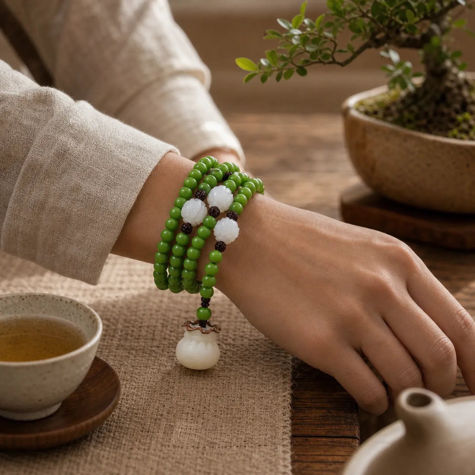 Natural Bodhi Seed 108 Beads Mala Wisdom Bracelet featuring Bodhi Seed