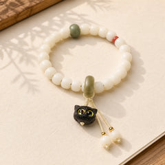 Natural Bodhi Seed African Blackwood Lovely Cat Charm Peace Harmony Bracelet featuring Bodhi Seed