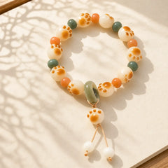 Natural Bodhi Seed Cat Paw Design Wealth Bracelet featuring Bodhi Seed