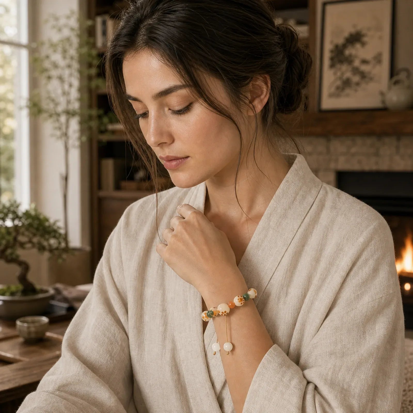 Natural Bodhi Seed Cat Paw Design Wealth Bracelet featuring Bodhi Seed