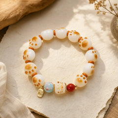 Natural Bodhi Seed Fu Character Cat Paw Design Luck Bracelet featuring Bodhi Seed, Fu Character, Shoushan Stone