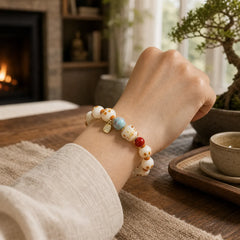 Natural Bodhi Seed Fu Character Cat Paw Design Luck Bracelet featuring Bodhi Seed, Fu Character, Shoushan Stone