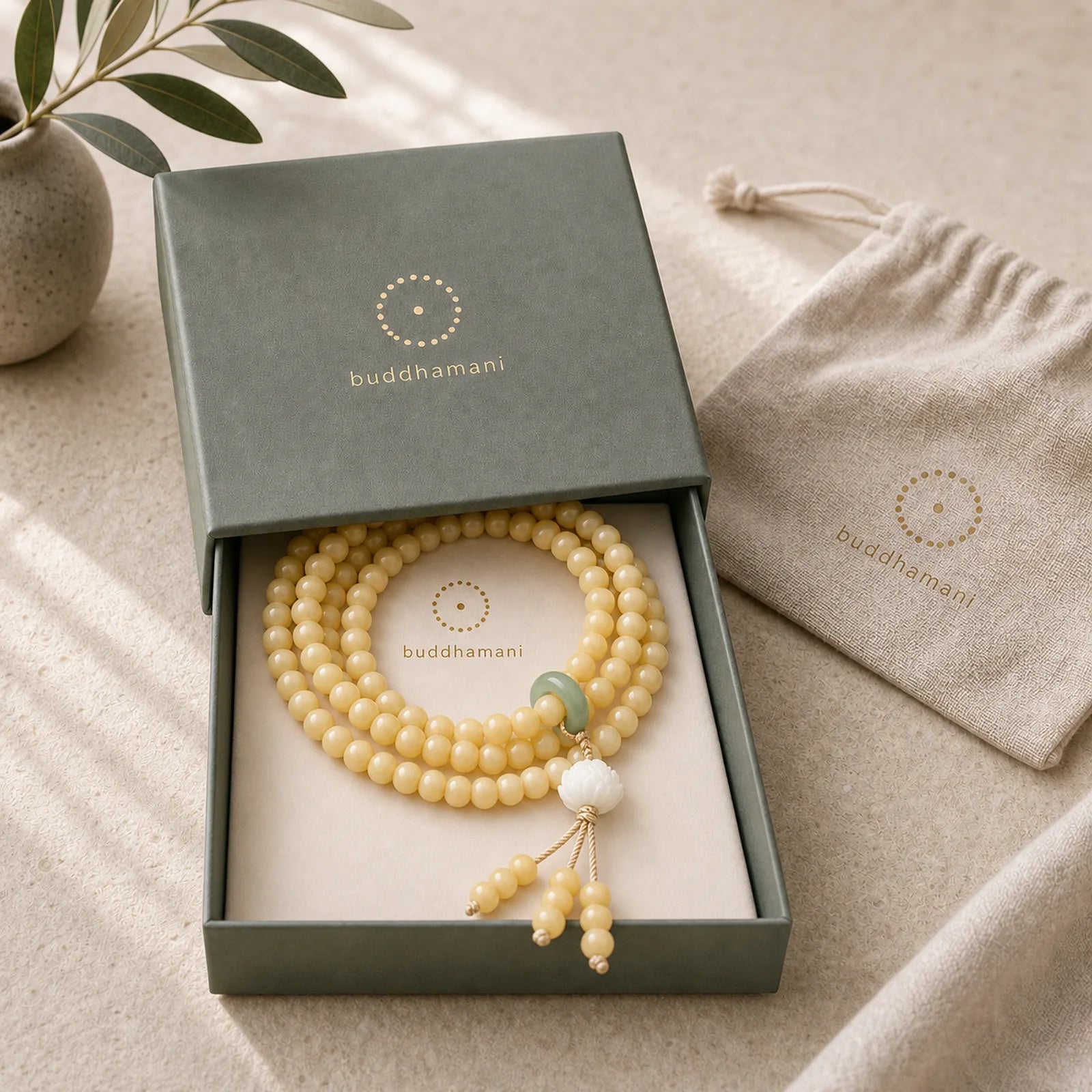 Natural Bodhi Seed Lotus Dzi Bead Peace Harmony Charm Bracelet featuring Bodhi Seed, Lotus, Dzi Bead