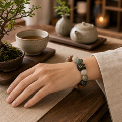 Natural Bodhi Seed Lovely Paw Ebony Wood Lucky Cat Wisdom Bracelet featuring Bodhi Seed, Ebony Wood, Ebony