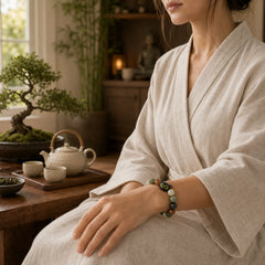 Natural Bodhi Seed Lovely Paw Ebony Wood Lucky Cat Wisdom Bracelet featuring Bodhi Seed, Ebony Wood, Ebony