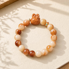 Natural Bodhi Seed Lovely Rabbit Peace Bracelet featuring Bodhi Seed