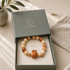 Natural Bodhi Seed Lovely Rabbit Peace Bracelet featuring Bodhi Seed