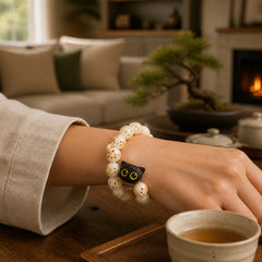 Natural Bodhi Seed Red Sandalwood Lovely Paw Lucky Cat Peace Bracelet featuring Bodhi Seed, Red Sandalwood, Sandalwood