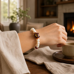 Natural Bodhi Seed Small Leaf Red Sandalwood Ebony Wood Cute Lucky Cat Wisdom Bracelet featuring Bodhi Seed, Small Leaf Red Sandalwood, Red Sandalwood
