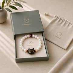 Natural Bodhi Seed Small Leaf Red Sandalwood Ebony Wood Cute Lucky Cat Wisdom Bracelet featuring Bodhi Seed, Small Leaf Red Sandalwood, Red Sandalwood