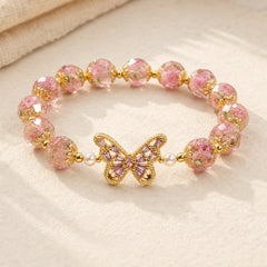 Natural Butterfly Rose Design Pink Crystal Warmth Bracelet featuring Butterfly, Pink Crystal, Feng Shui Butterfly