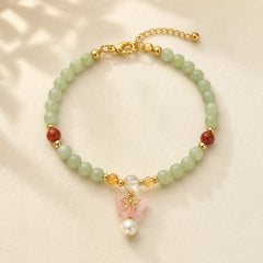 Natural Butterfly Serpentine Jade Yanyuan Agate Luck Bracelet featuring Butterfly, Jade, Yanyuan Agate