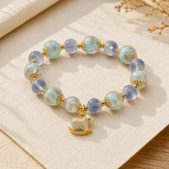Natural Candy Agate White Crystal Year Of The Horse Strength Bracelet featuring Candy Agate, Clear Quartz / White Crystal, Horse