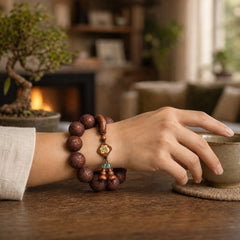 Natural Carving Dragon And Phoenix Fu Character Gourd Rosewood Beads Warmth Bracelet featuring Dragon, Phoenix, Fu Character