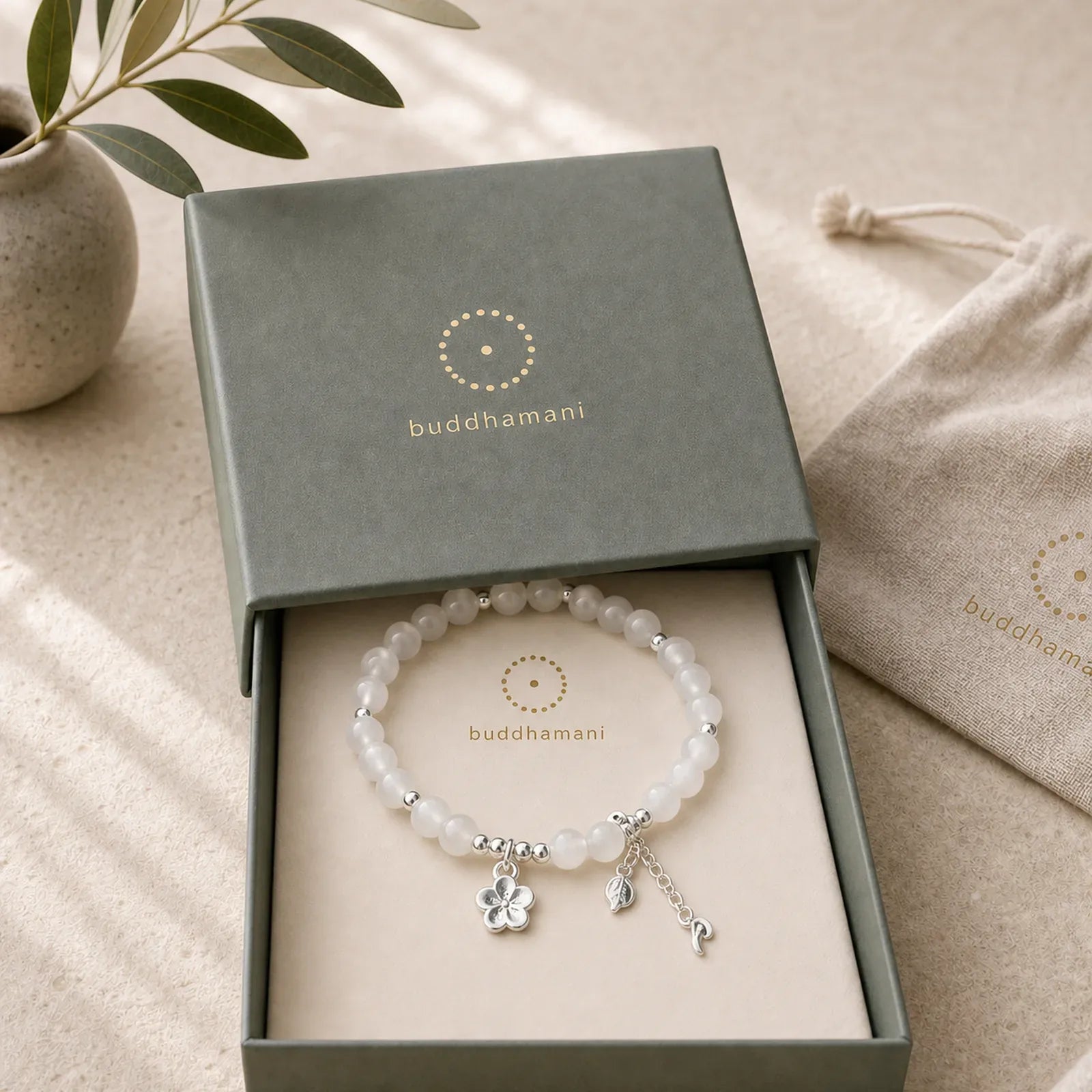 Natural Cat's Eye Cherry Blossom Peace Bracelet featuring Cat's Eye / Chrysoberyl, White Cat's Eye