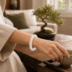Natural Chalcedony Harmony Positive Bracelet Bangle featuring Chalcedony, Jade