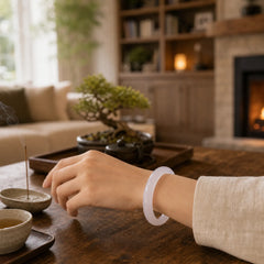 Natural Chalcedony Positive Energy Bracelet Bangle featuring Chalcedony, Jade