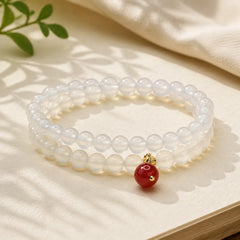 Natural Chalcedony Red Agate Bead Double Layer Harmony Positive Bracelet featuring Chalcedony, Red Agate, Jade