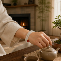 Natural Chalcedony Red Agate Bead Double Layer Harmony Positive Bracelet featuring Chalcedony, Red Agate, Jade