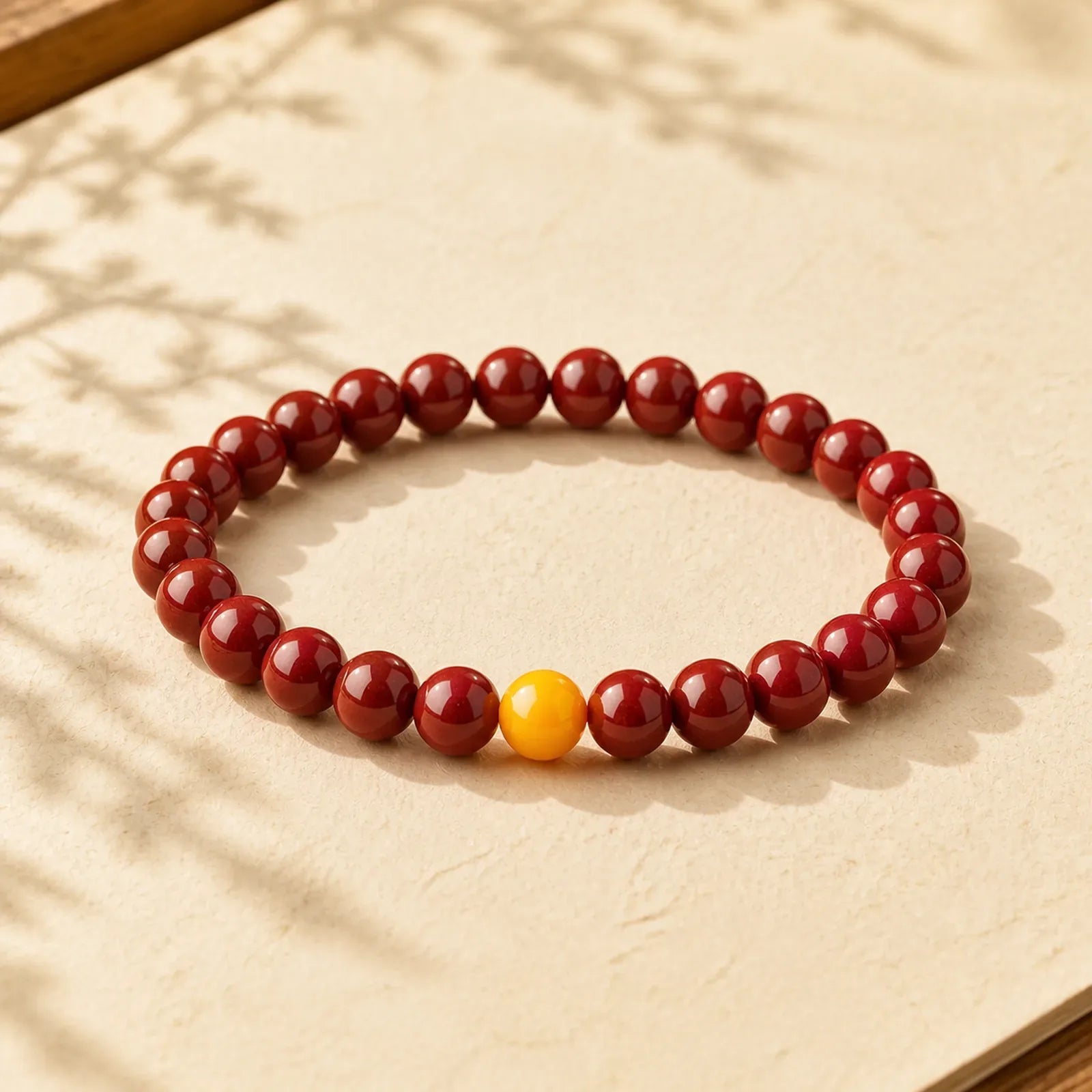 Natural Cinnabar Amber Stone Calm Bracelet featuring Cinnabar, Amber
