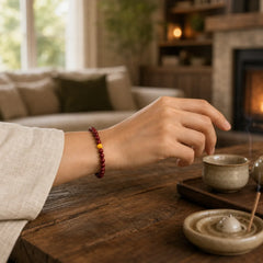 Natural Cinnabar Amber Stone Calm Bracelet featuring Cinnabar, Amber