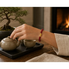 Natural Cinnabar Beads Pixiu Blessing Bracelet featuring Cinnabar, Pixiu, Copper