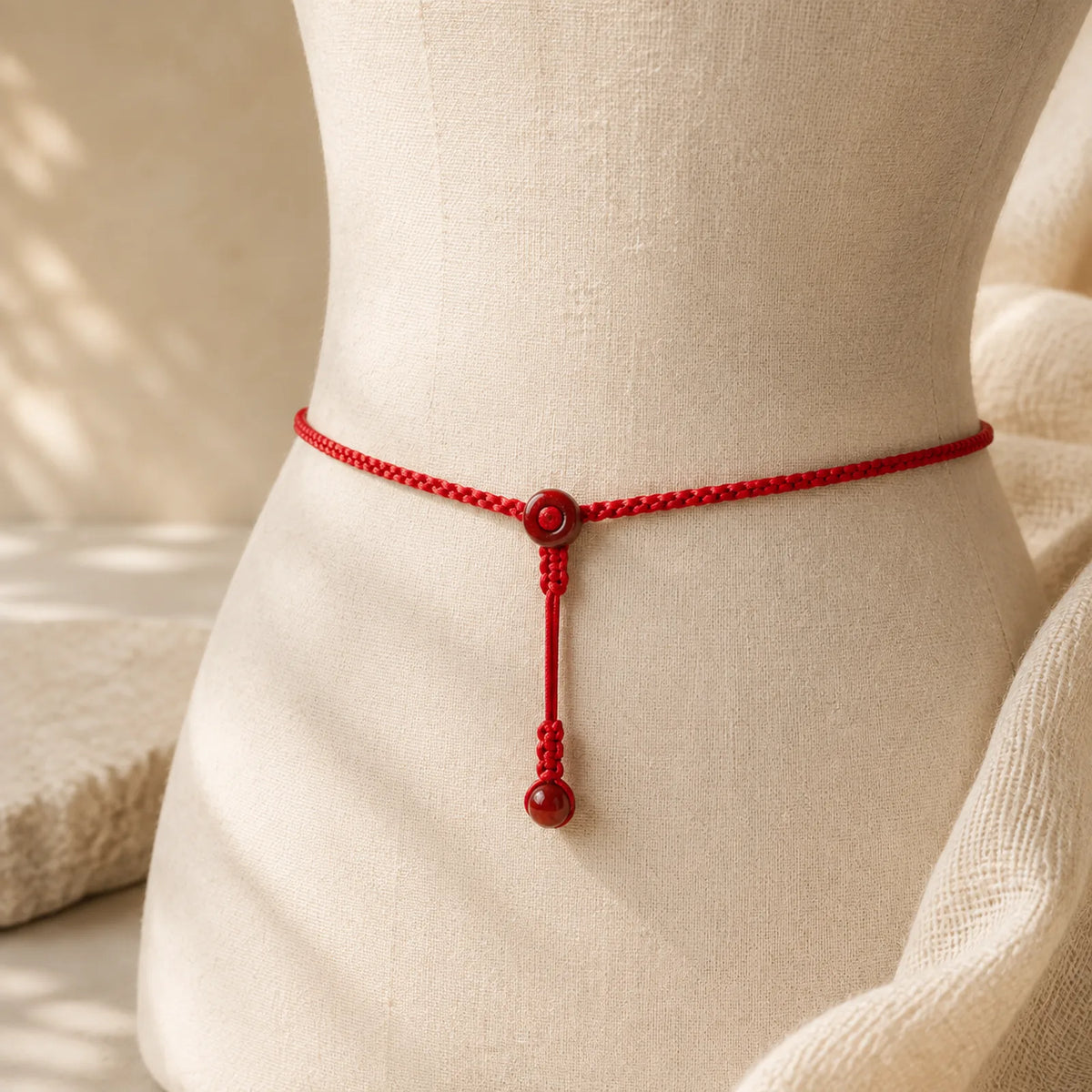 Natural Cinnabar Calm Blessing Red String Belly Chain featuring Cinnabar, Red String