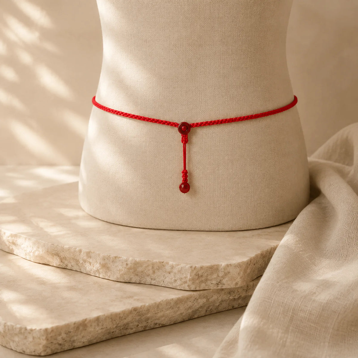 Natural Cinnabar Calm Blessing Red String Belly Chain featuring Cinnabar, Red String