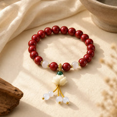 Natural Cinnabar Cat's Eye Ivory Fruit Lotus Charm Blessing Bracelet featuring Cinnabar, Cat's Eye / Chrysoberyl, Ivory Fruit