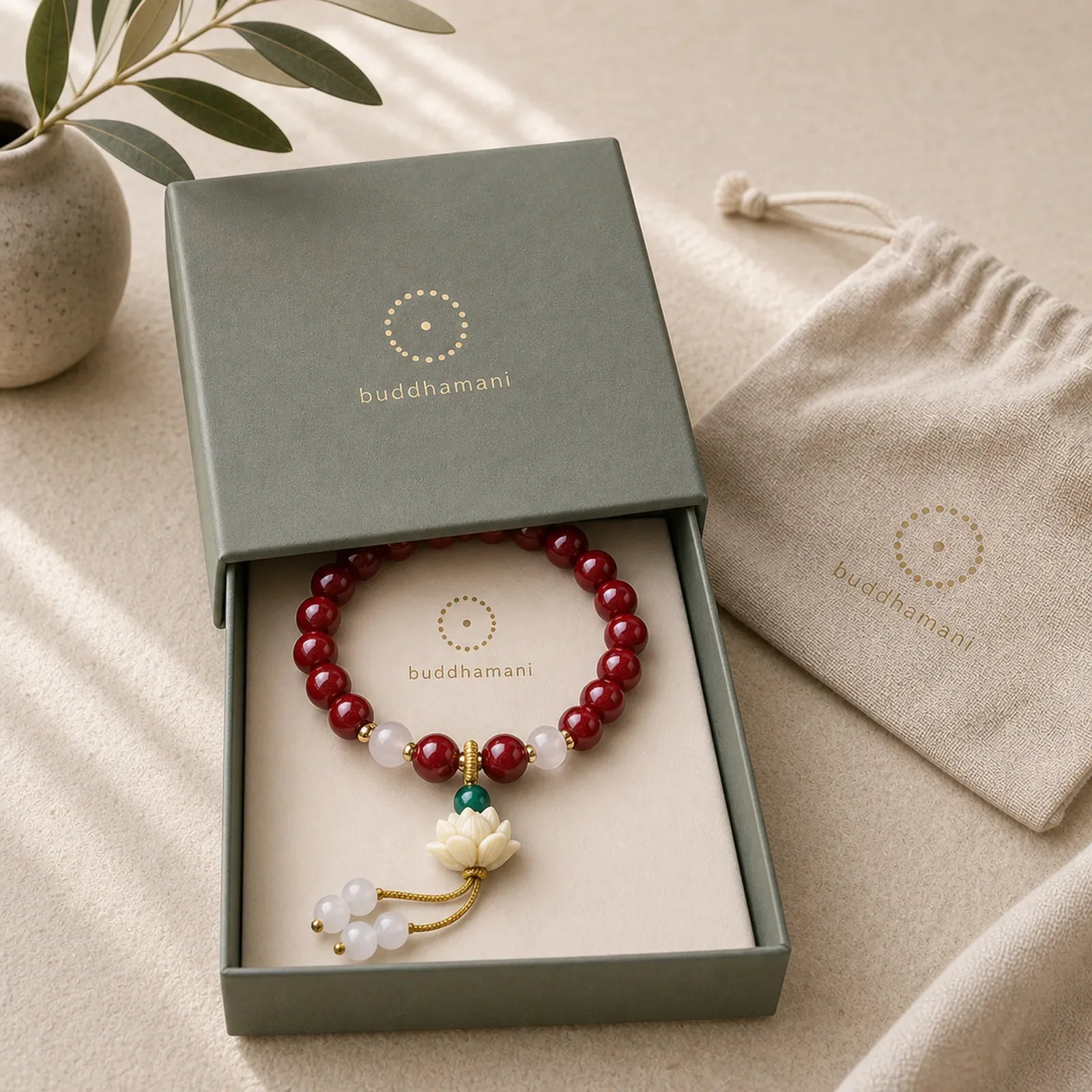 Natural Cinnabar Cat's Eye Ivory Fruit Lotus Charm Blessing Bracelet featuring Cinnabar, Cat's Eye / Chrysoberyl, Ivory Fruit