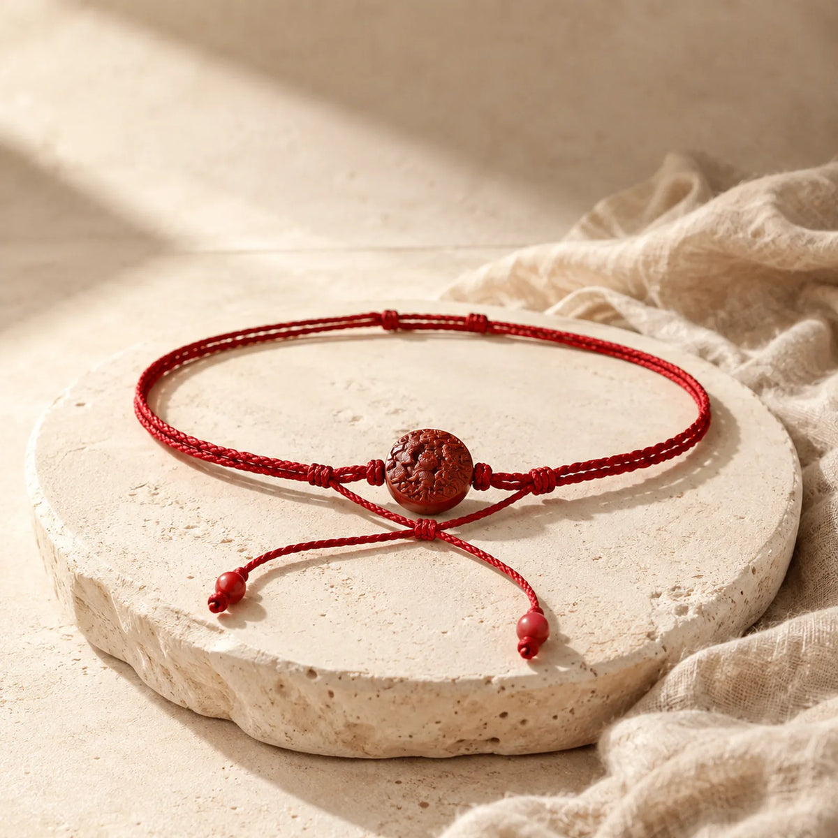 Natural Cinnabar Chinese Zodiac Gourd Calm Blessing Red String Belly Chain featuring Cinnabar, Red String, Dragon