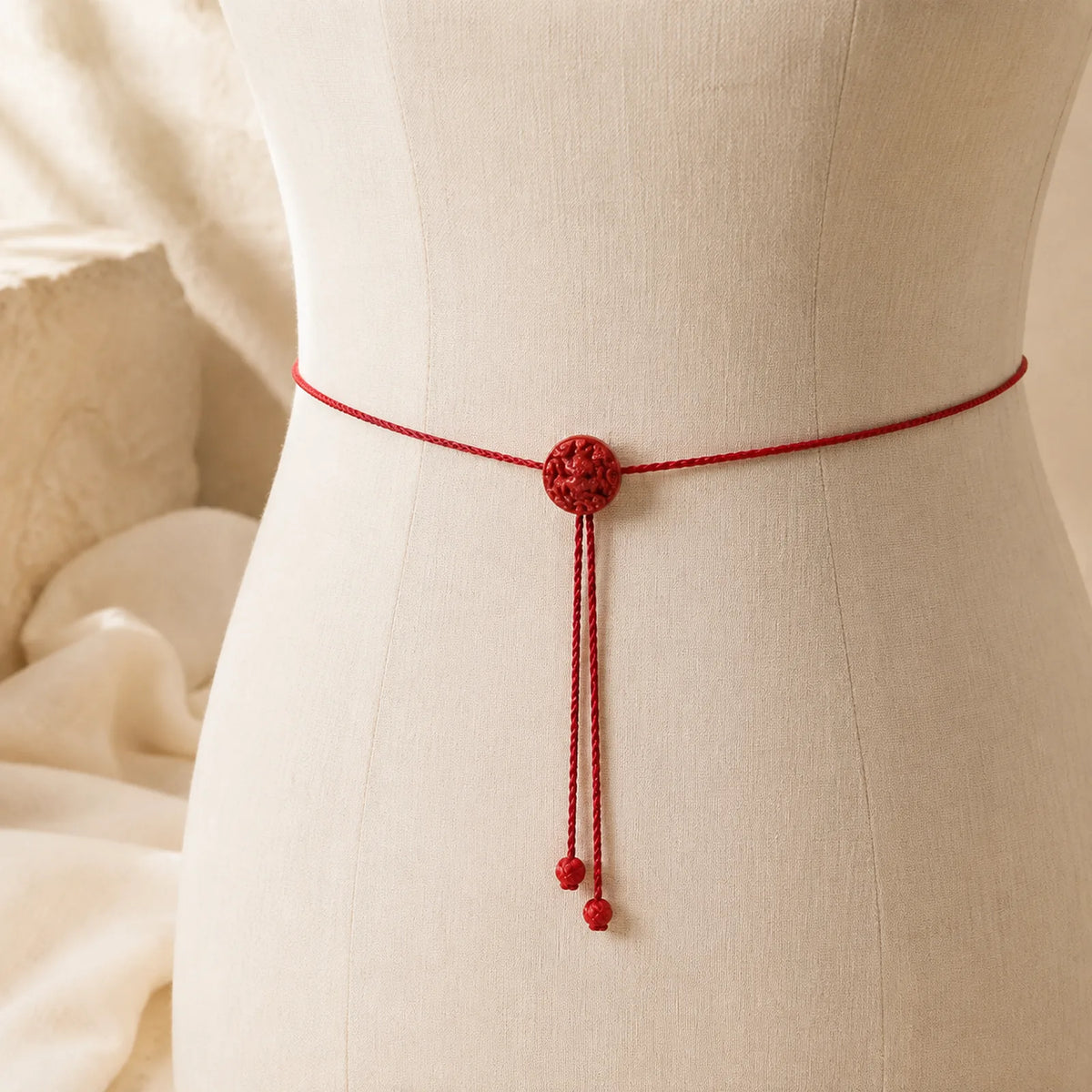 Natural Cinnabar Chinese Zodiac Gourd Calm Blessing Red String Belly Chain featuring Cinnabar, Red String, Dragon