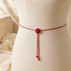Natural Cinnabar Chinese Zodiac Gourd Calm Blessing Red String Belly Chain featuring Cinnabar, Red String, Dragon