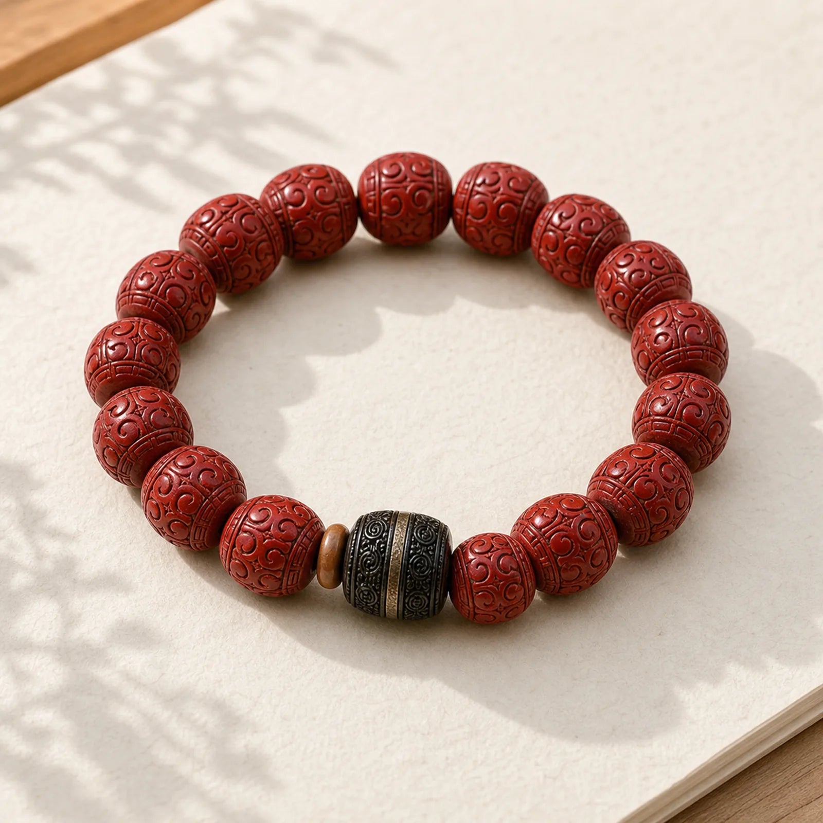 Natural Cinnabar Ebony Calm Blessing Bracelet featuring Cinnabar, Ebony, Ebony Wood