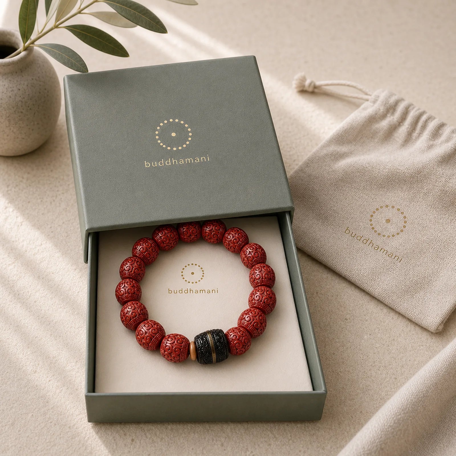 Natural Cinnabar Ebony Calm Blessing Bracelet featuring Cinnabar, Ebony, Ebony Wood