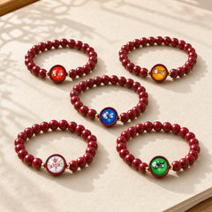 Natural Cinnabar Five Directions Gods Of Wealth Blessing Bracelet featuring Cinnabar, Copper