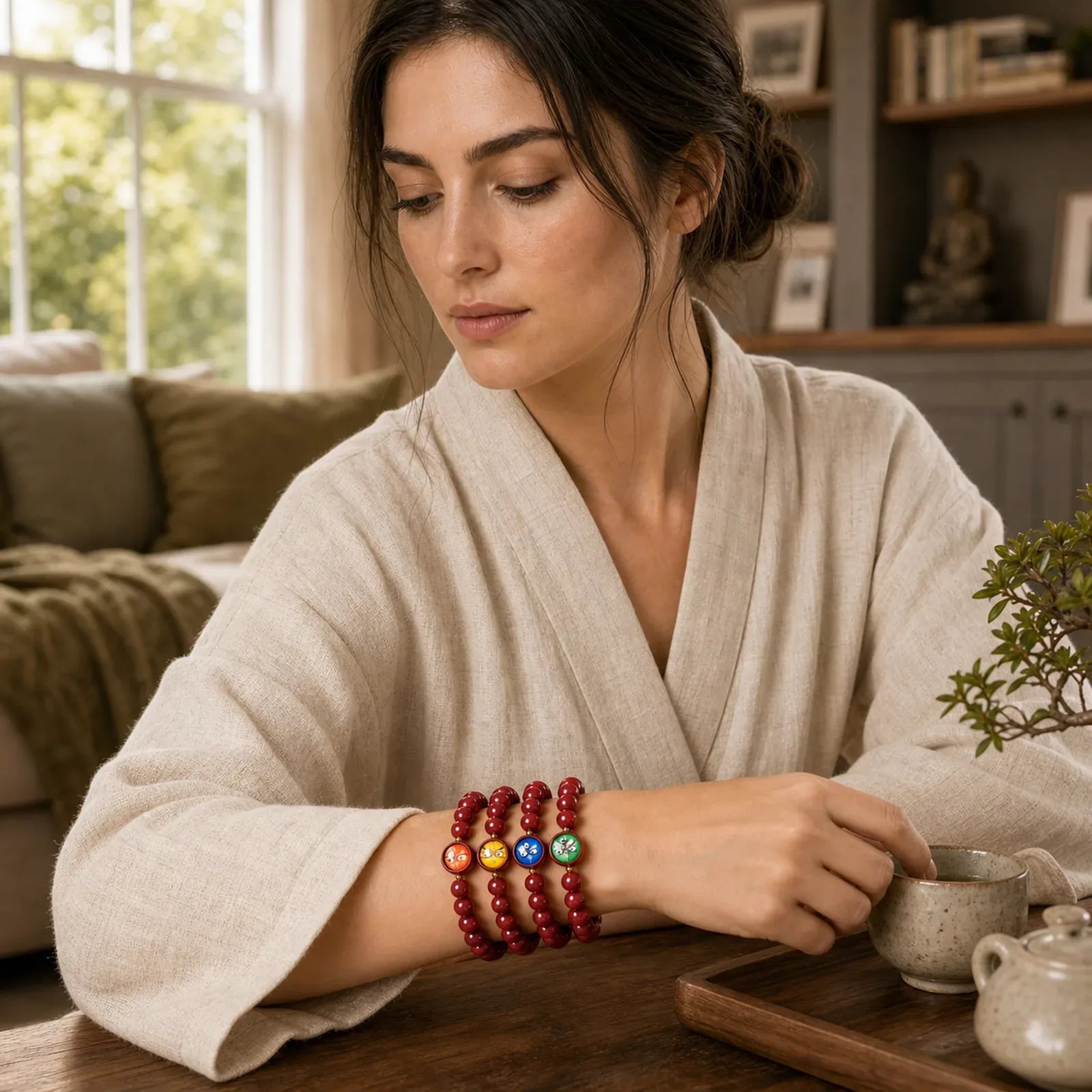 Natural Cinnabar Five Directions Gods Of Wealth Blessing Bracelet featuring Cinnabar, Copper