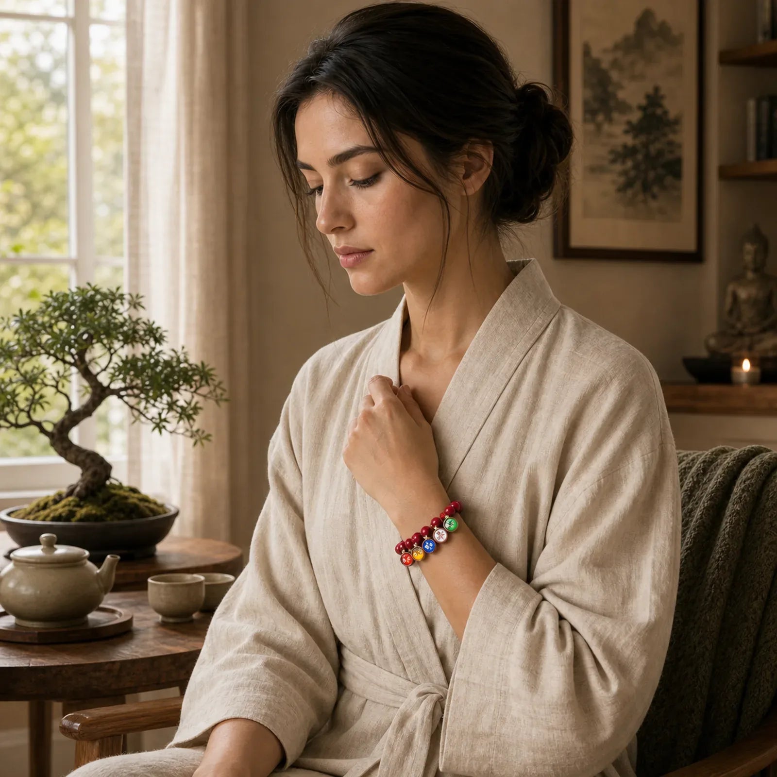 Natural Cinnabar Five Directions Gods Of Wealth Blessing Bracelet featuring Cinnabar, Copper