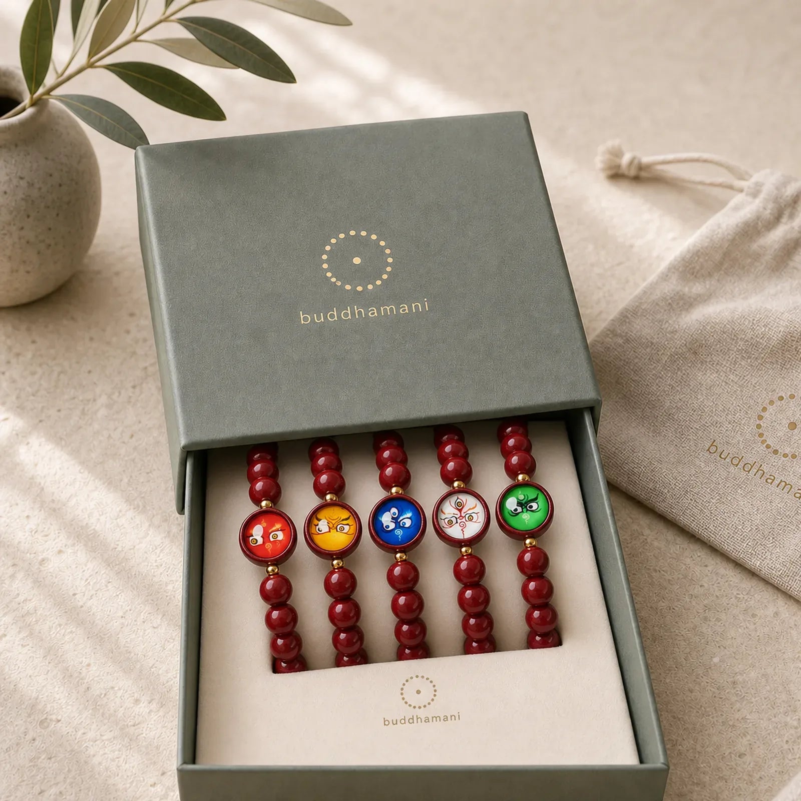 Natural Cinnabar Five Directions Gods Of Wealth Blessing Bracelet featuring Cinnabar, Copper