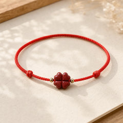 Natural Cinnabar Four Leaf Clover Blessing Red String Bracelet Anklet featuring Cinnabar, Red String