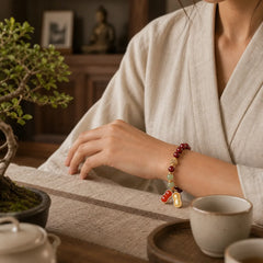Natural Cinnabar Fu Character Peanut Good Things Happen Blessing Bracelet featuring Cinnabar, Fu Character, Jade