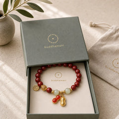 Natural Cinnabar Fu Character Peanut Good Things Happen Blessing Bracelet featuring Cinnabar, Fu Character, Jade