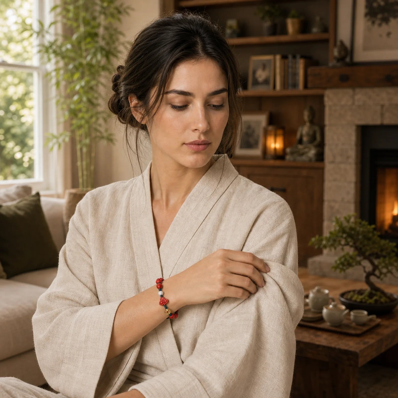 Natural Cinnabar Gourd Om Mani Padme Hum Laughing Buddha Blessing String Bracelet featuring Cinnabar, Om Mani Padme Hum, Om