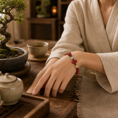 Natural Cinnabar Gourd Om Mani Padme Hum Laughing Buddha Blessing String Bracelet featuring Cinnabar, Om Mani Padme Hum, Om