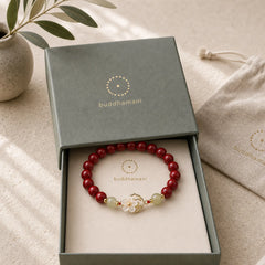 Natural Cinnabar Jade Beaded Tridacna Stone Flower Blessing Bracelet featuring Cinnabar, Jade, Tridacna Stone