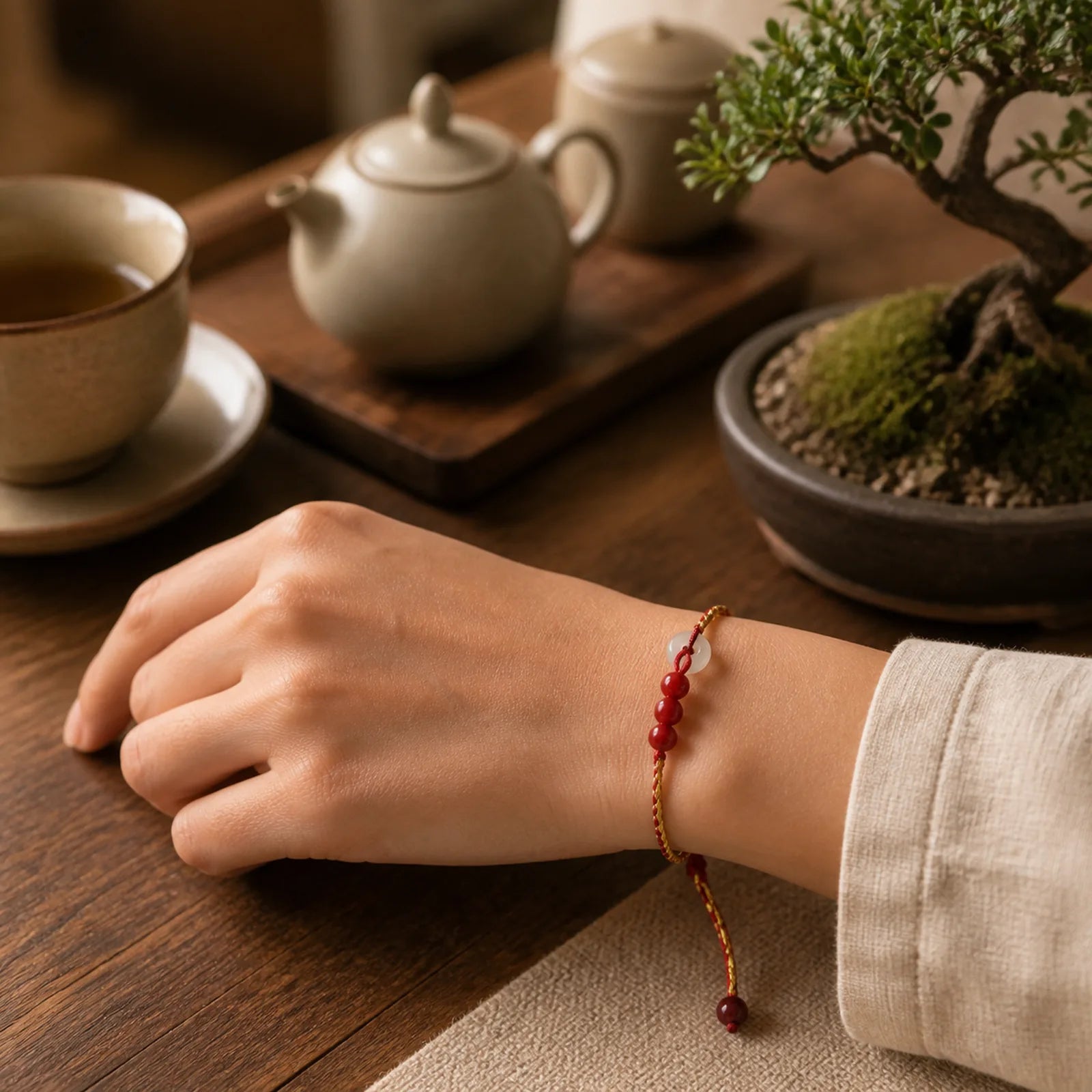 Natural Cinnabar Jade Peace Buckle Blessing Bracelet featuring Cinnabar, Jade, Peace Buckle