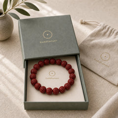 Natural Cinnabar Om Mani Padme Hum Fret Pattern Lotus Blessing Bracelet featuring Cinnabar, Om Mani Padme Hum, Om