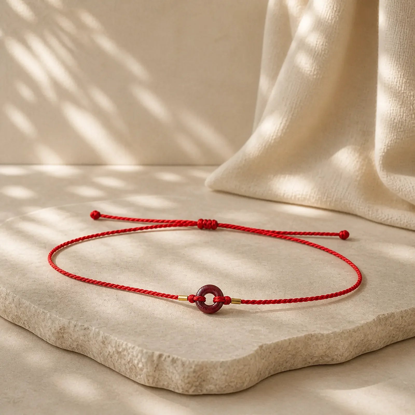 Natural Cinnabar Peace Buckle Blessing Red String Belly Chain featuring Cinnabar, Peace Buckle, Red String